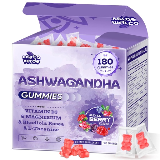[BRSRGZACBF7GC2TZ] 3000mg Ashwagandha Gummies for Women & Men, 180 Count | Extra Strength Ashwagandha Supplement for Stress, Relaxation & Immune Support | Magnesium, Rhodiola, L-Theanine, D3 | Sugar Free Mixed Berry