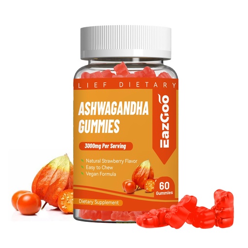 [BRSRAGD3CQHAIHLO] Ashwagandha Gummies & Vitamin D3, 3000mg Extra Strength Ashwagandha Root Extract for Boosts Energy, Immune Support, Non-GMO, Strawberry Flavor, 60 Count