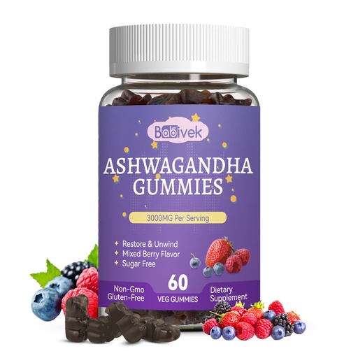 [BRSREFL3CUFGECD5] Ashwagandha Gummies 3000mg - 60 Count (30-Day Supply) for Stress Relief & Immune Support with Maca, L-Theanine, GABA, Turmeric - Mixed Berry Flavor
