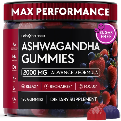[BRSREFT2BAFQKDTF] Ashwagandha Gummies – 120 Count - 2000 MG Ashwagandha Supplements with L-Theanine, GABA, Magnesium, Zinc & Vitamin D3 – Sugar-Free, Vegan, Non-GMO–Natural Support for Balance