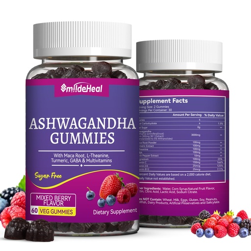 [BRSRAGD7CMPQOD3X] Ashwagandha Gummies 3000mg - Stress Relief & Increased Energy - Ashwagandha Supplements for Women & Men - Natural Mixed Berry Flavor (120 Count)