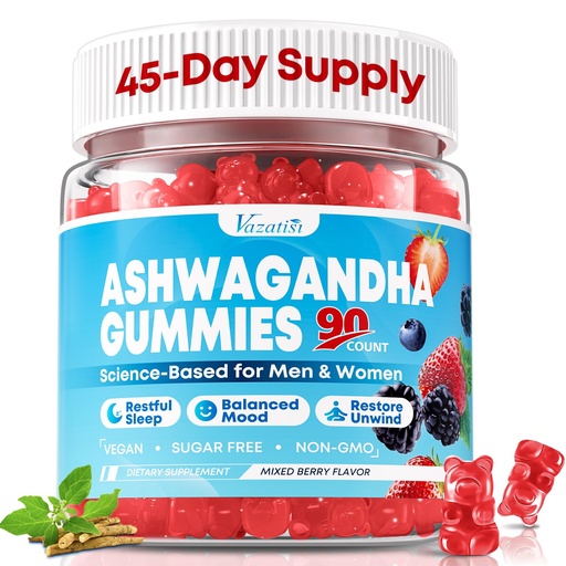 [BRSRGYAFOENB4CD6] Ashwagandha Gummies for Women & Men - 90 Count - Ashwagandha Supplements with L-Theanine, GABA, Magnesium, Zinc & Vitamin D3, Non-GMO, Sugar Free & Gluten Free