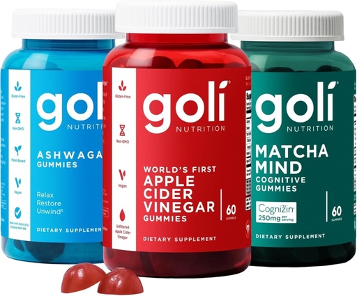 [BRSREGQDBNYWCF3F] Goli Favorites Trio: Ashwagandha KSM-66, Apple Cider Vinegar, Matcha Mind Supplements with Cognizin, Vitamins D2 and B12