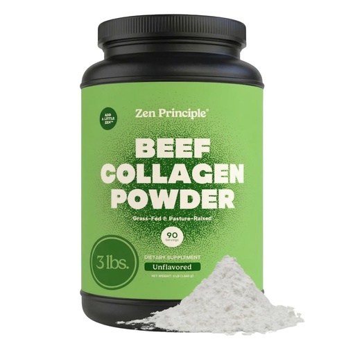 [BRSWGFAEAACQIH3B] Zen Principle Grass-Fed Agglomerated Hydrolyzed Collagen Peptides 3 lb. Anti-Aging Protein for Healthy Hair, Skin & Joints. Paleo Friendly, GMO and Gluten Free, Pasture-Raised Bovine.