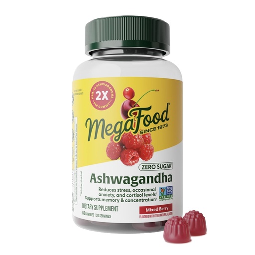 [BRSREBIBPIMWYFLD] MegaFood Zero Sugar Ashwagandha Gummies - with Clinically Studied Ashwagandha KSM 66 - Cortisol Reducer & Stress Support - Mixed Berry Flavor, No Gelatin, Vegan - 60 Gummy Vitamins, 30 Servings
