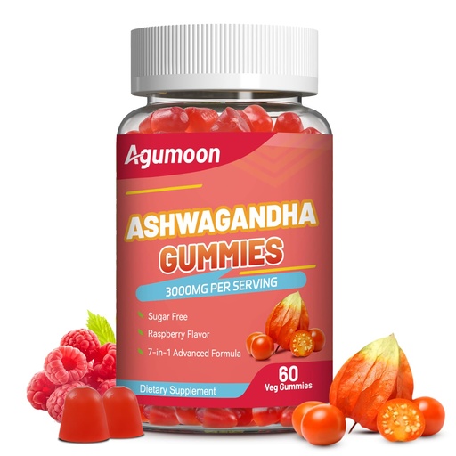 [BRSREFAECEFG22A3] Ashwagandha Gummies 3000mg for Stress Relief, Calm & Relaxation Support with Magnesium & Vitamin D, Vegan, Gluten-Free, Natural Raspberry Flavor, 60 Count