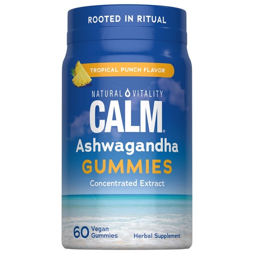 [BRSRE2QDBADRGFI2] Natural Vitality Calm Ashwagandha Gummies | Tropical Punch Flavor | Concentrated Extract | Vegan & Gluten Free Herbal Supplement | 60 Count
