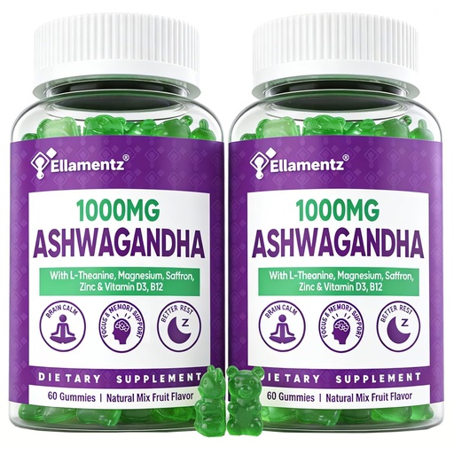 [BRSRGEIBBMMAG2Y3] Ashwagandha Gummies 1000mg with L-Theanine & Magnesium -Calm Gummies with Vitamin D3, B12 & Zinc Support Relaxation, Daily Mo♡d Balance, Night Rest, Sugar Free,120 Counts