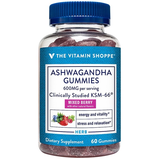 [BRSRMHTRBEGWGADD] The Vitamin Shoppe Ashwagandha 600 MG - Stress Support, Energy & Adaptogenic Wellness, Root Extract (60 Gummies)