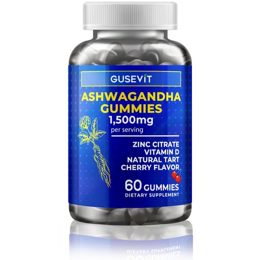 [BRSREYD5DMGQYFL2] Ashwagandha Gummies 1,500mg with Vitamin D & Zinc | Vegan Ashwaghandha Supplement for Mood & Immune Support, Focus & Relaxation | Gluten-Free, Non-GMO | Cherry Flavor, 60 Ct