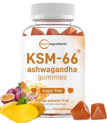 [BRSREYILOAIGY335] Micro Ingredients KSM-66 Ashwagandha Gummies, 120 Count | Sugar Free Mango Passion Fruit Flavor | Potent Root Extract | Stress, Relaxation, & Sleep Support* | Non-GMO