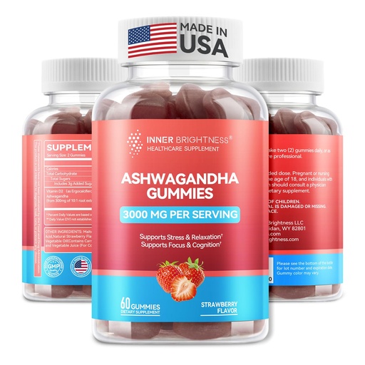[BRSREFA5OF5RAD32] Inner Brightness Ashwagandha Gummies for Women, Herbal Supplement Featuring Rajasthan-Grown Ashwagandha, Supports Relaxation, Sleep, Focus & Immune Health – Vegan, Non-GMO – 60 Count, Strawberry