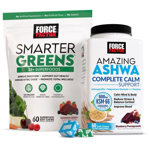 [BRSREEA5BUIA2FD6] Force Factor Amazing Ashwa Complete Calm Support with KSM-66 Ashwagandha Smarter Greens Superfood Chews, Greens and Superfoods, 120 Chews