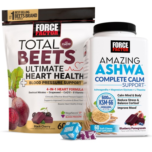 [BRSREEA5OUCAGCL7] Force Factor Amazing Ashwa Complete Calm Support with KSM-66 Ashwagandha Total Beets Ultimate Heart Health Blood Pressure Support Chews with CoQ10, 120 Soft Chews