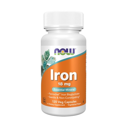 [BRSWIYQ6CIGRA23C] NOW Foods Supplements, Iron 18 mg, Non-Constipating*, Essential Mineral, 120 Veg Capsules