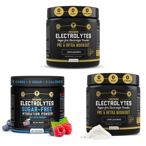 [BRSRAZINOUFAMDI6] HRDWRK - 100 Servings Keto Electrolytes Powder Hydration Sugar Free - Electrolyte Powder to Boost Endurance & Reduce Fatigue with Electrolytes Supplement (Unflavored Set of 2 & Blue Razz)