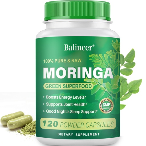 [BRSRACQZDMHBYG3K] Moringa Capsules, Pure Moringa Leaf Powder Natural Green Antioxidant Superfood, High Potency Nutrient for Energy, Skin Health, Gut Health Supports, 120 Vegan Capsules
