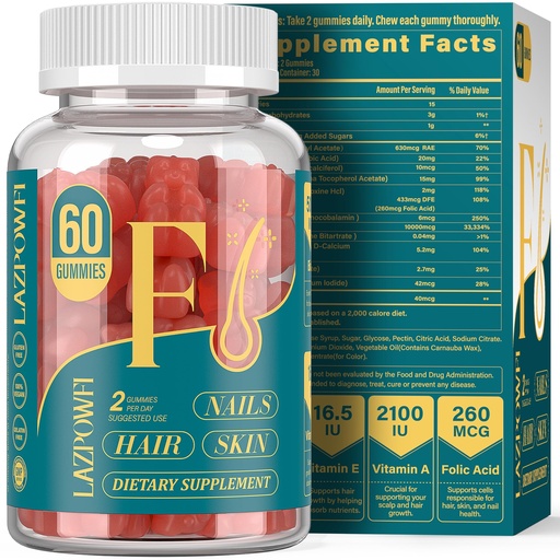 [BRSRABIPAQCQ4YLG] Biotin Gummies -Hair Skin and Nails Vitamins for Men & Women, Vegan Vitamin B7, Supports Hair Growth and Stronger Nails,30 Day Supply-Strawberry-60 Counts