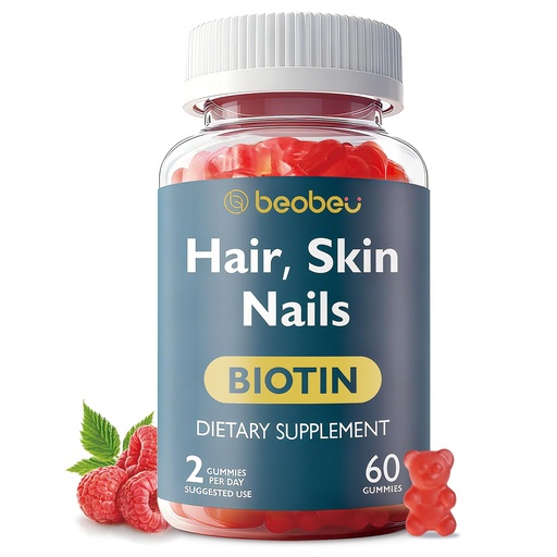 [BRSREC3YDMDQACQ6] Hair Skin and Nails Biotin Gummies, Supports Hair Growth, Healthy Skin & Stronger Nails, Vegan Hair Vitamins for Women & Men, 30 Day Supply, Raspberry, 60 Count