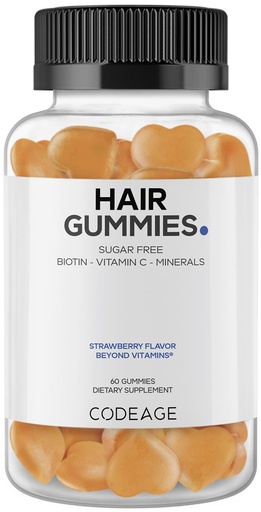 [BRSW2ZYHCV5AM2DP] Codeage Hair Gummies, Biotin 5000 mcg, Sugar Free Growth Gummy Vitamins A, C, B6, B12, D3, Zinc, Inositol Supplement, Women & Men, Pantothenic Folic Acid, Nails, Skin, Strawberry Coconut Flavor, 60 ct