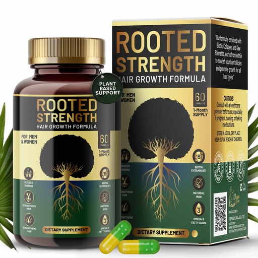 [BRSRACDQBUBA2YA4] Rooted Strength Hair Growth Vitamins – Hair Vitamins for Black Women & Men with DHT Blocker & Collagen, Advanced Biotin for Hair Growth Women, 60 Capsules, 1-Month Supply, for Thicker, Stronger Hair