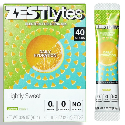 [BRSREHANBBYR6AAV] 40 Sticks Low Sodium Sugar Free & 0 Calorie Electrolyte Hydration Packets, Lightly Sweet Electrolyte Powder Drink Mix, Liquid Daily IV Flavors | Lemon