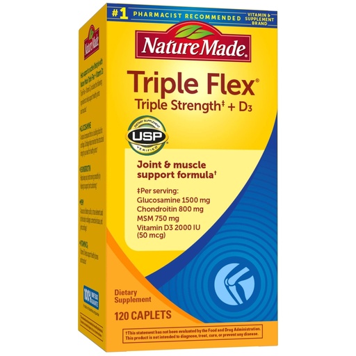 [BRSWIZQ4OAIGYCYZ] Nature Made TripleFlex Triple Strength Caplets with Vitamin D3, 120 Count for Joint Support