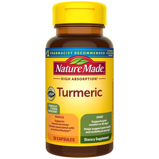 [BRSRABALBAFG23IV] Nature Made High Absorption Turmeric Curcumin Supplement Capsules, Turmeric Supplement, Muscle and Joint Support, 30 Capsules, 30 Day Supply