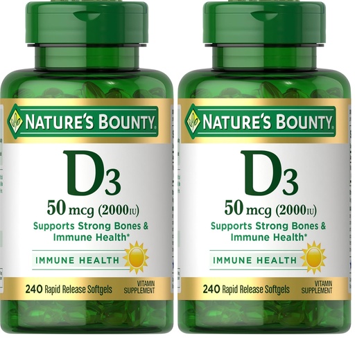 [BRSREBD5CMNWAE37] Nature's Bounty Vitamin D3 2000 IU, Immune and Bone Support, Vitamin Supplement, 1 Per Day, 240 Rapid Release Softgels (Pack of 2)