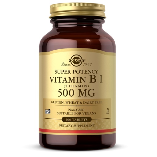 [BRSWIYQTPJ4RMCYV] Solgar Vitamin B1 (Thiamin) 500 mg, 100 Tablets - Energy Metabolism, Healthy Nervous System, Overall Well-Being - Super Potency - Non-GMO, Vegan, Gluten Free, Dairy Free - 100 Servings