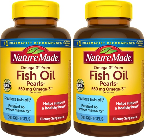 [BRSRGGQNA4JWCH3O] Nature Made Omega 3 Fish Oil Supplements,550mg Per Serving,Fish Oil Omega 3 Supplements as Ethyl Esters for Healthy Heart Support,300 Softgels,100 Day Supply,(Pack of 2)