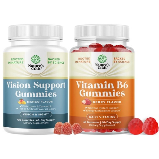 [BRSRGBIDDN6AOFLD] Bundle of Vision Support Gummies for Adults - Lutein and Zeaxanthin Supplements for Eye Health - Lutein Eye Vitamins and Potent Vitamin B6 Gummies - 50mg Per Serving for Immune Nerve and Mood Support