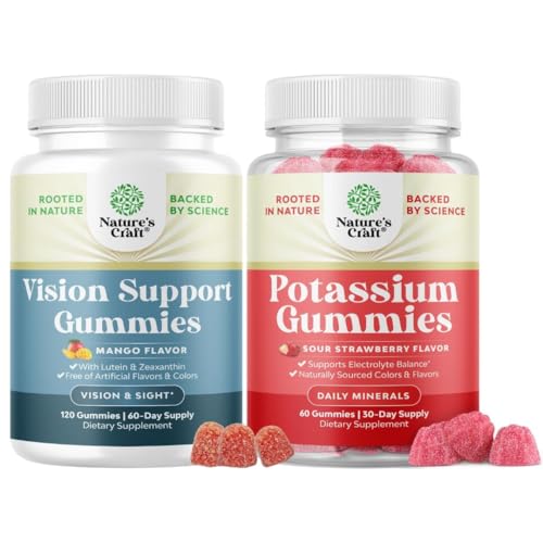 [BRSRGBICPN7GMFLX] Bundle of Vision Support Gummies for Adults - Lutein and Zeaxanthin Supplements for Eye Health - Potent Lutein Eye Vitamins and High Potency Potassium Gummies - Potassium Supplement for Optimal Health