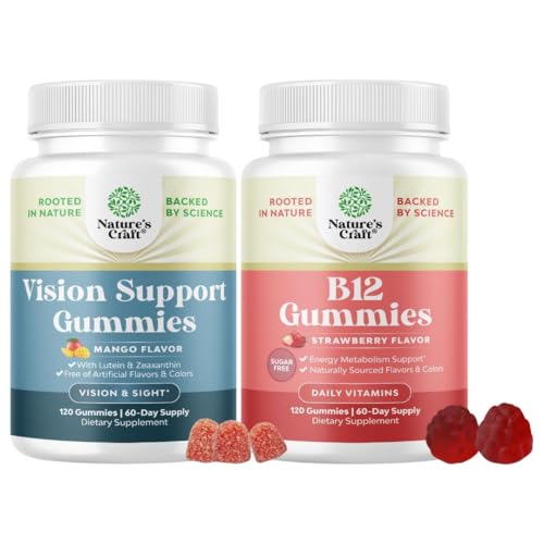 [BRSRGBIDDJ6WCA34] Bundle of Vision Support Gummies for Adults - Lutein and Zeaxanthin Supplements for Eye Health - Lutein Eye Vitamins and Vitamin B12 Gummies - Sugar Free Vitamin B12 for Energy & Mood Support