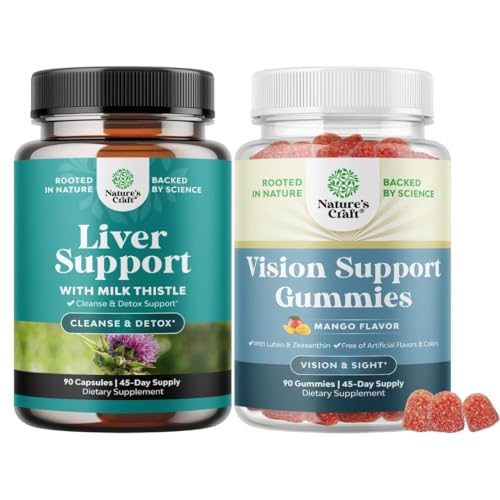 [BRSRECA7AQIW2HTU] Bundle of Liver Cleanse Detox & Repair - Milk Thistle Dandelion Root Choline Beetroot Artichoke Extract and Zeaxanthin Plus Lutein Gummies for Adults - Eye Vitamins for Vision & Blue Light Protection