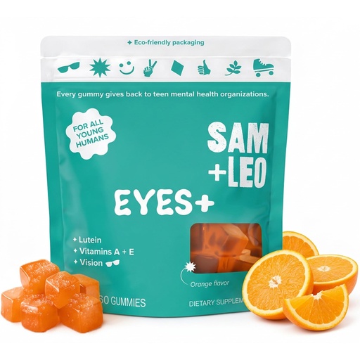 [BRSREZYDOAJROFYZ] SAM+LEO Eye Vitamin Gummies with Lutein & Zeaxanthin for Kids & Teens - Eye & Vision Health Support Supplement Gummies + Vitamins A, E, & C | Vegan & Gluten Free Supplement - Orange Flavor (60 ct)
