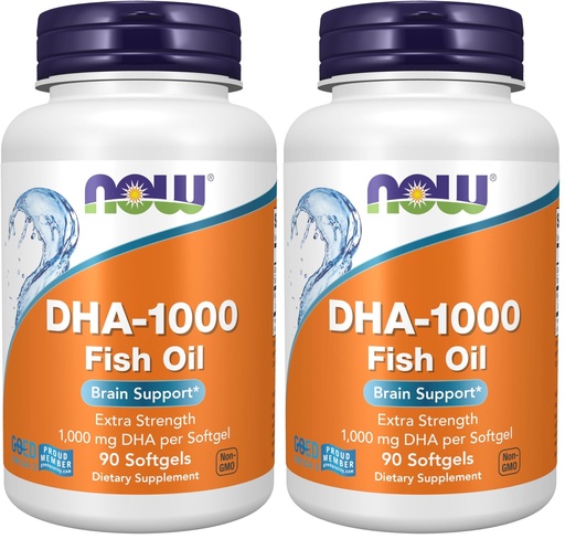 [BRSRGGQNAQGQYYLJ] NOW Foods Supplements, DHA 1,000 Brain Support, Extra Strength, 1,000 mg DHA, 90 Softgels, (Pack of 2)