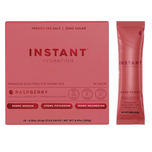 [BRSREELQOYNRSF3B] Instant Hydration Electrolytes Powder Packets - Raspberry Electrolyte Drink Mix - Zero Sugar - Keto, Vegan, Gluten-Free, Non-GMO - Boost Recovery, Brain Health, Muscle & Tissue Support- 30 Sticks