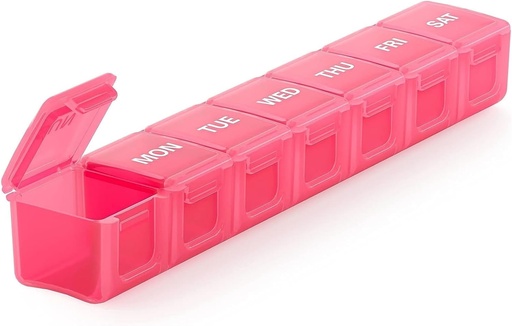 [BRSWYAADAAHBAFDP] Sukuos Extra Large Weekly Pill Organizer, 7 Day Daily Pill Box Case Arthritis Friendly, Silkscreen Printed Medicine Container with Clear Lid for Vitamins, Fish Oils or Supplements (Pink)