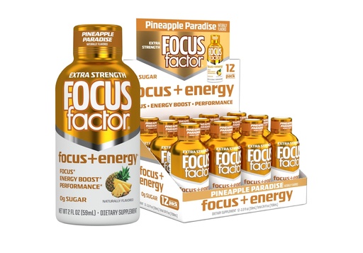 [BRSRGYANOECAKCQ3] Focus Factor Extra Strength Focus + Energy Shots - 12 x 2oz Bottles (Pineapple Paradise Flavor) - Powered by Nootropics with Caffeine, L-Theanine, Ginkgo, Bacopa, L-Tyrosine, Alpha GPC