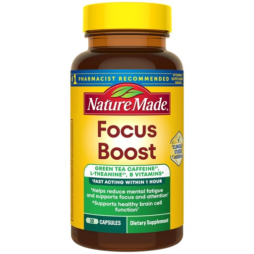 [BRSRGHD4BYDWK3LU] Nature Made Focus Boost Capsules, Green Tea Caffeine + L Theanine, B Vitamins, Fast Acting Focus Supplement, 30 Capsules, 30 Day Supply