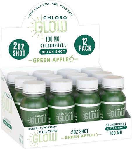 [BRSW2FA3BUIAGE37] Chloroglow Chlorophyll Shots – Organic Plant-Based Green Apple Drink for Immune Support & Body Cleanse – Natural Supplement (12 Pack)