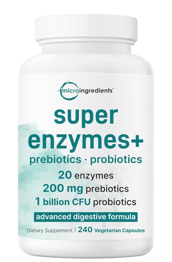 [BRSRACT5O4NRQ3AV] Micro Ingredients Super Enzymes with Prebiotics & Probiotics, 240 Veggie Capsules | Digestive Enzymes for Women & Men | Probiotic, Bromelain, Psyllium Husk & More | Immune & Gut Health Support*