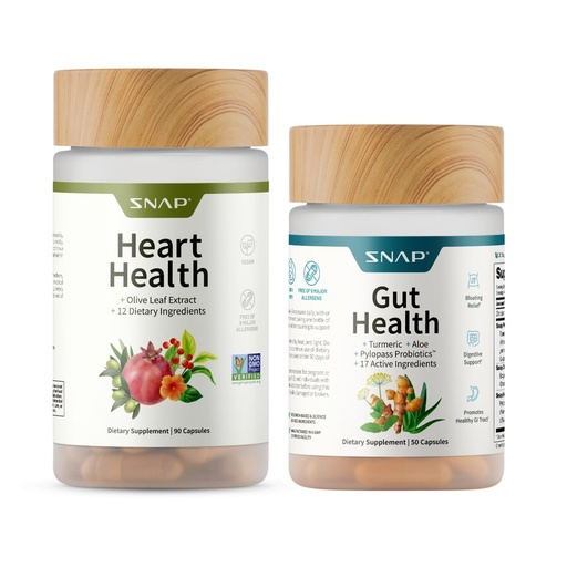 [BRSRGAACA57WOCTU] Snap Supplements Heart Health + Gut Health Supplement Bundle, 90 + 50 Vegetarian Capsules (Packaging May Vary)