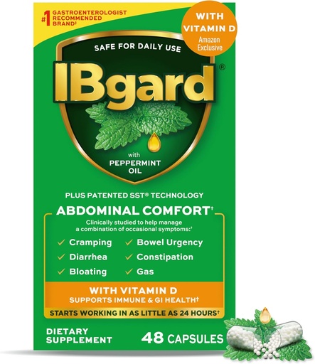 [BRSW2FQNAUFBADLD] IBgard With Vitamin D, Peppermint Oil Capsules, Supports Immune and GI Health, 48 Capsules (  Exclusive)