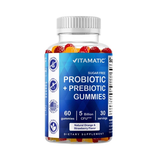 [BRSW2HA5ARYWYDT3] Vitamatic Probiotic Sugar Free Gummies for Men and Women – 5 Billion CFUs Digestive, Immune & Gut Health Support – Gluten Free
