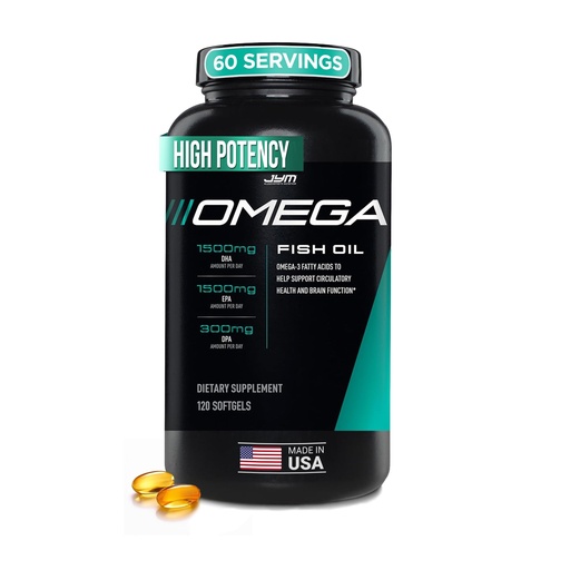 [BRSWGZYPOQDRUH35] JYM Supplement Science Omega JYM Fish Oil 2800mg, High Potency Omega 3, EPA, DHA, DPA for Brain, Heart, & Joint Support 120 Soft Gels