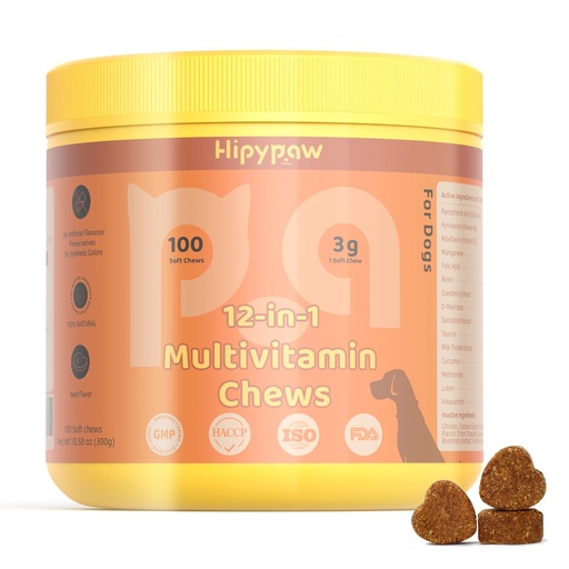 [BRSRGEIPAQGWYDL2] 12-in-1 Dog Multivitamin Chewable: Dog Vitamins & Supplements with Chondroitin Glucosmine Probiotics Omega 3 Cod Liver Oil CoQ10 Astaxanthin for Joint Gut Heart Eye Brain Immune Support