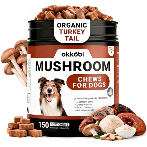 [BRSRG233OUARSG3K] Turkey Tail Mushroom for Dogs - 150 Soft Chews - with Turkey Tail, Lion’s Mane, Chaga, Reishi & Shiitake - Immune Support & Cognitive Health Mushroom Supplement for Dogs