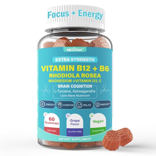 [BRSREYABCR7QEC3V] Focus Memory & Energy Gummies, L-Tyrosine + Methyl B12 1000mcg, B6 50mg, D3 C, Lion's Mane Mushroom, for 15+ Students, Office Worker, Multivitamin, Herb Blend for Seniors Brain & Cognition, 1 Pack
